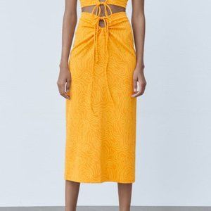 Zara - Printed Midi Skirt - M - Orange